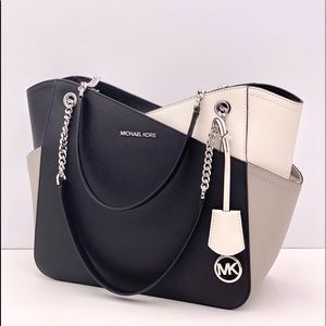 Michael Kors Jet Set Large Chain Leather Shoulder Bag Tote Black